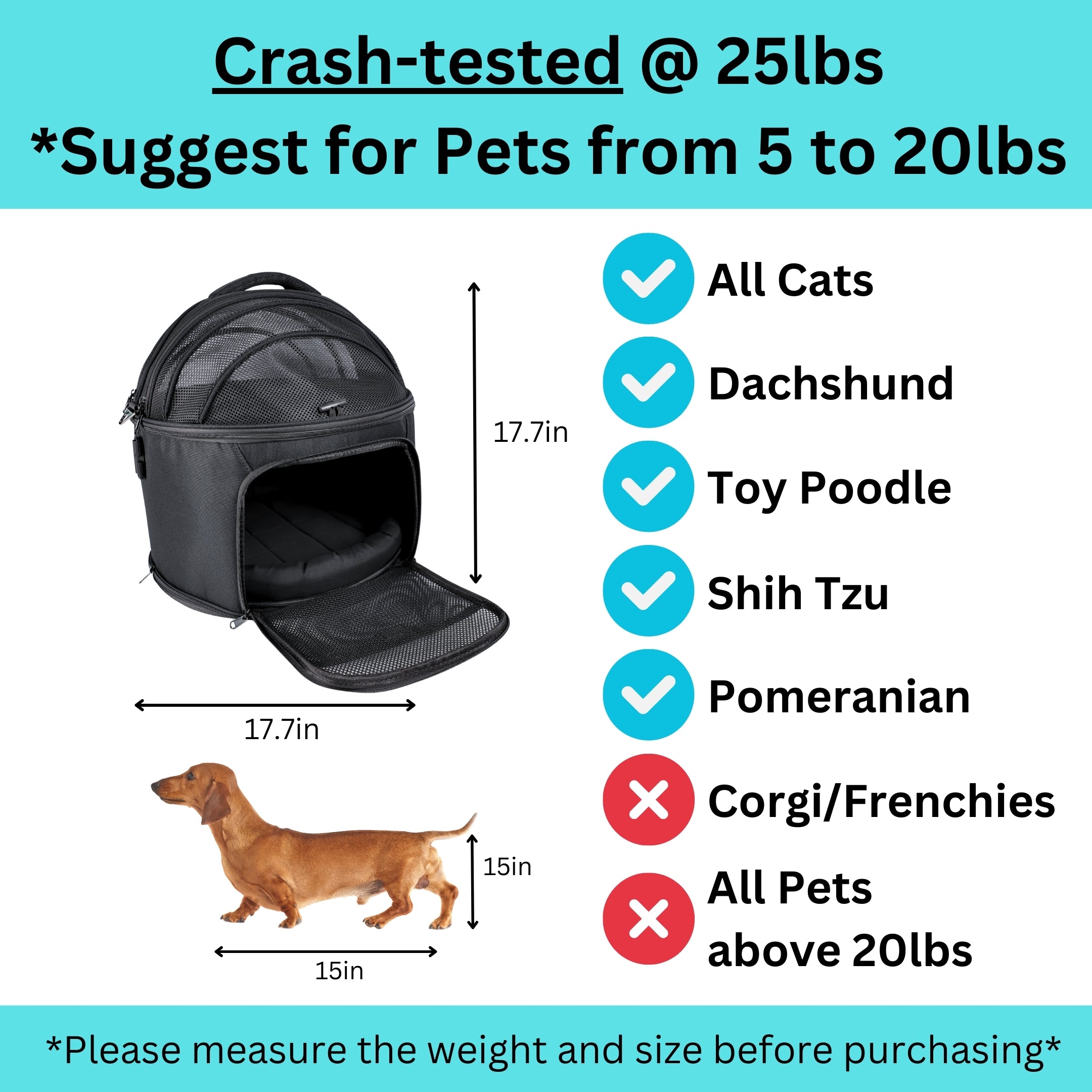 Pawsincar Crash-Tested Small Dog Car Seat